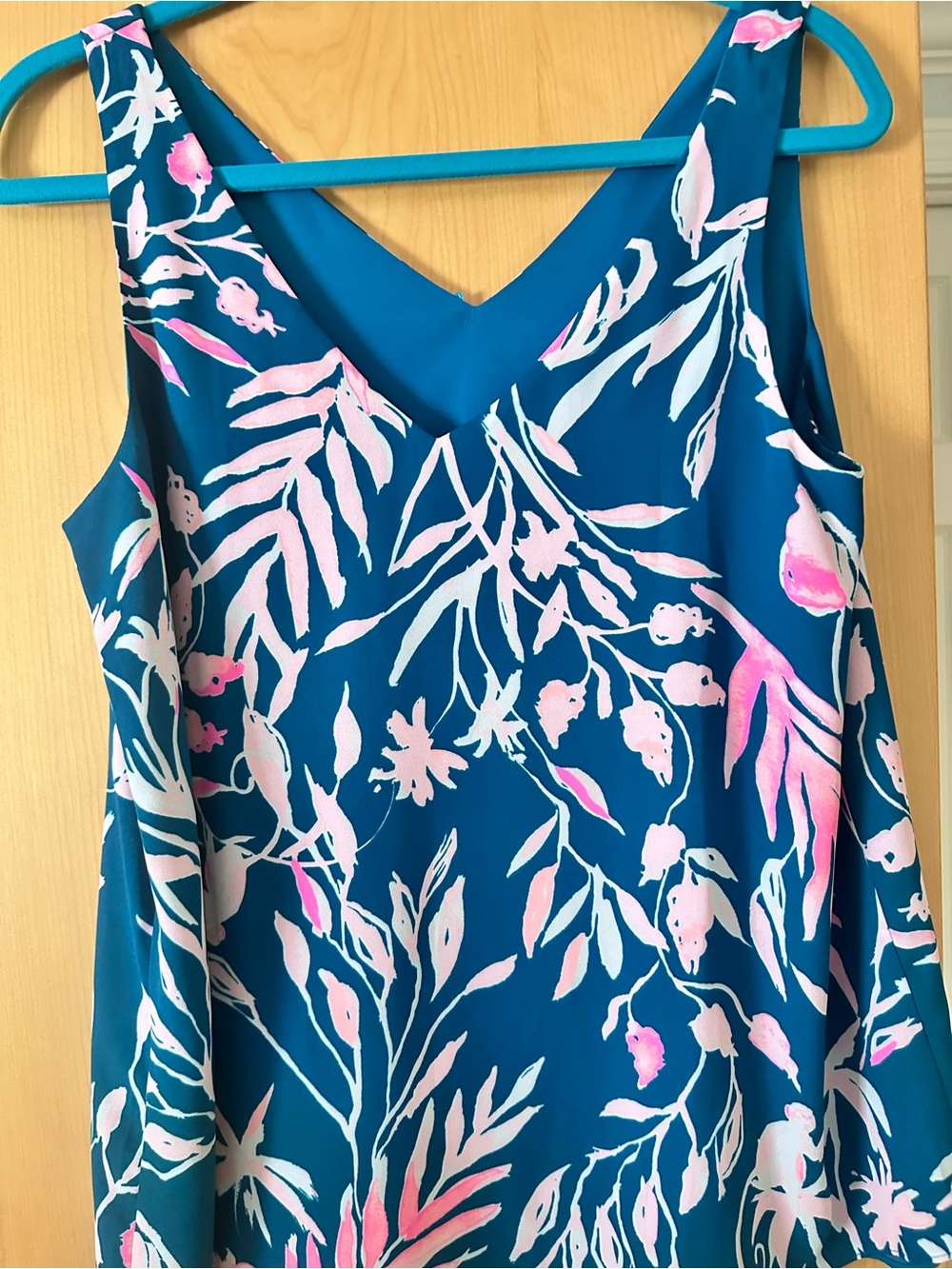 Sleeveless Teal Floral V-Neck Women's Top